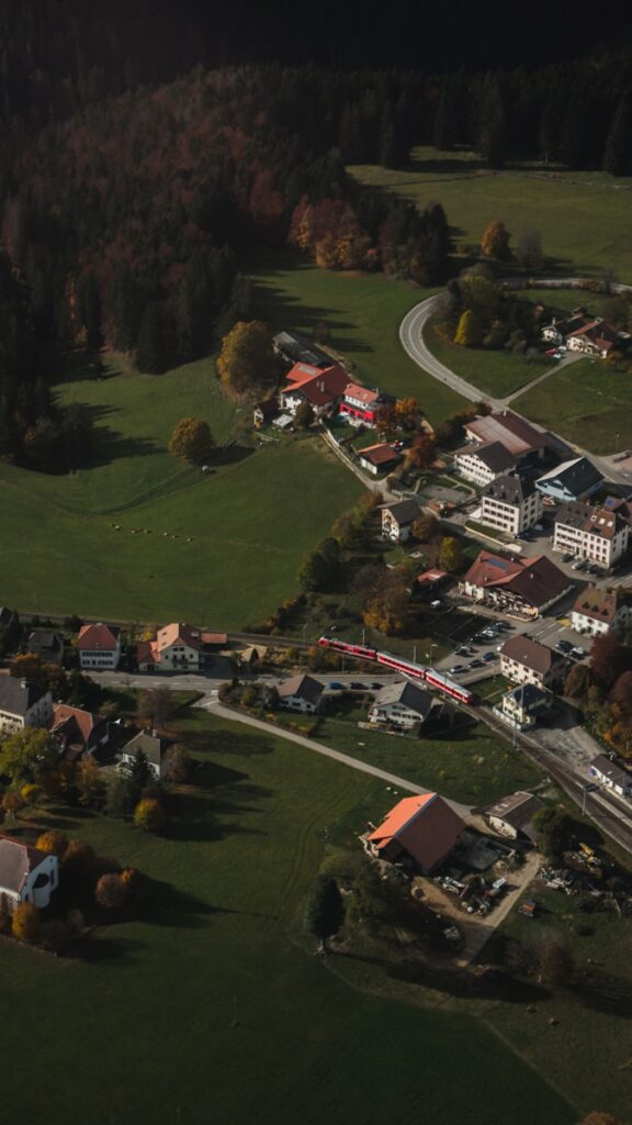 aerial view of houses and trees during daytime