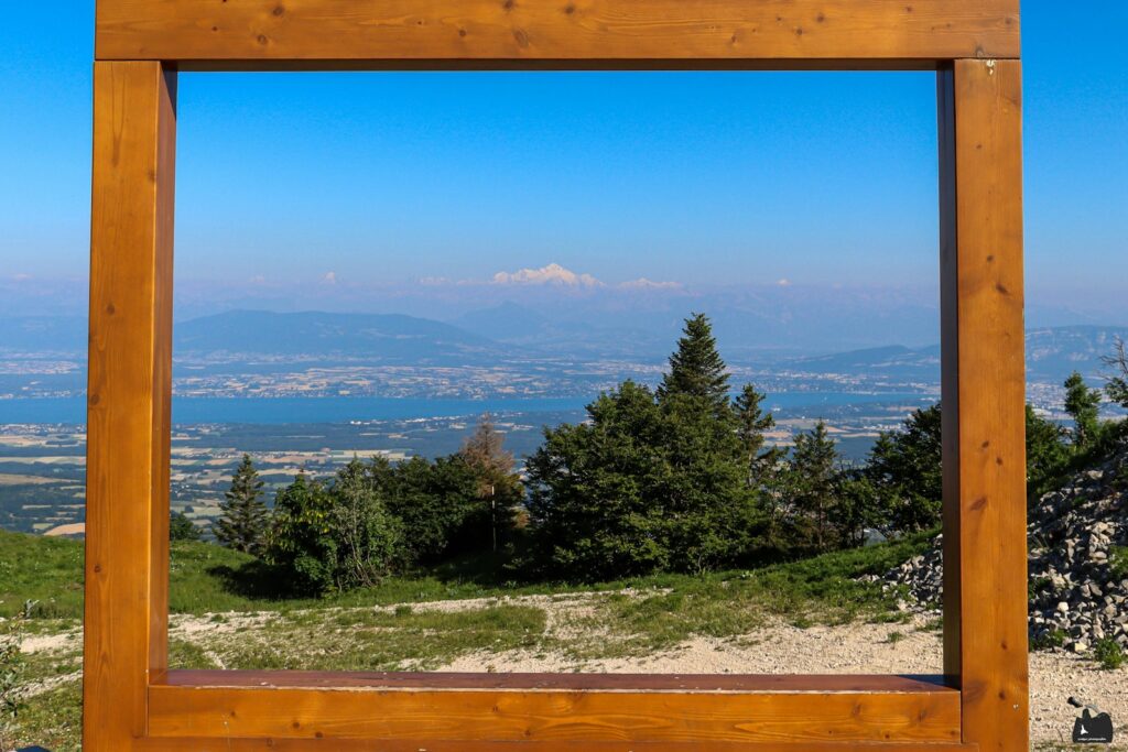 A wooden frame sitting on top of a grass covered hillside